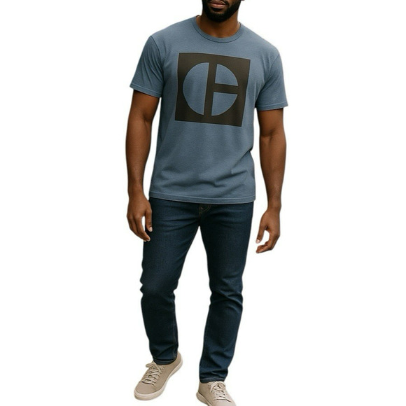 Caterpillar CAT Unisex Retro Round C Logo Graphic T-shirt Blue Heather Size XL - Picture 1 of 4